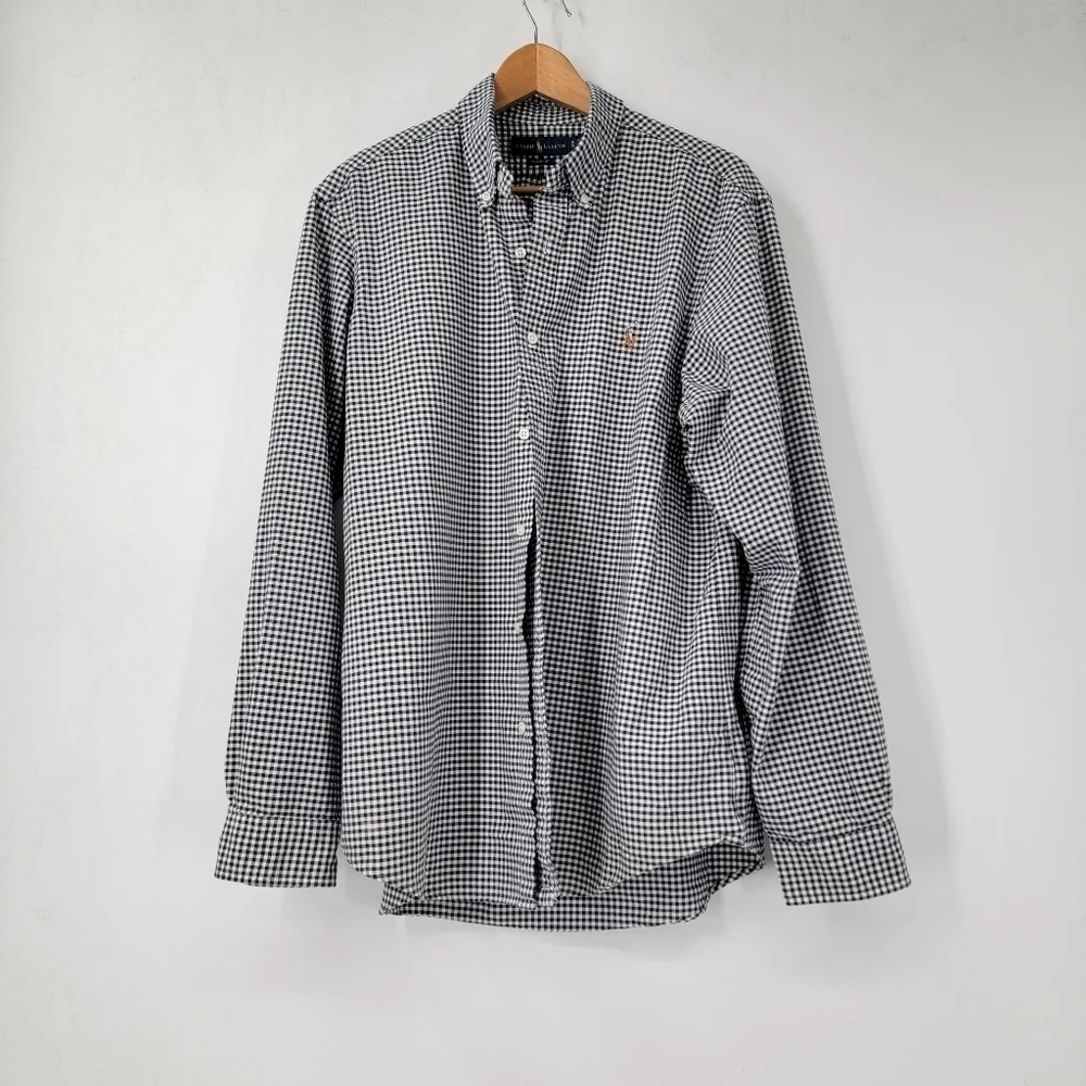 Ralph Lauren Blue Label Shirt Men's XL Black White Gingham Checkered Button Down
